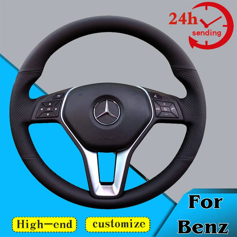 

Custom Genuine Leather Car Steering Wheel Braid Cover Non-slip 100% Fit For Mercedes Benz E200L gla cla gle c200l C200 C250 C300