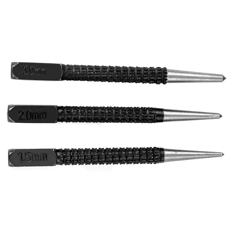 3Pcs Center Dash High Carbon Steel Non Slip Center Pin Punch Set for Alloy Steel Metal Wood Drilling Tool
