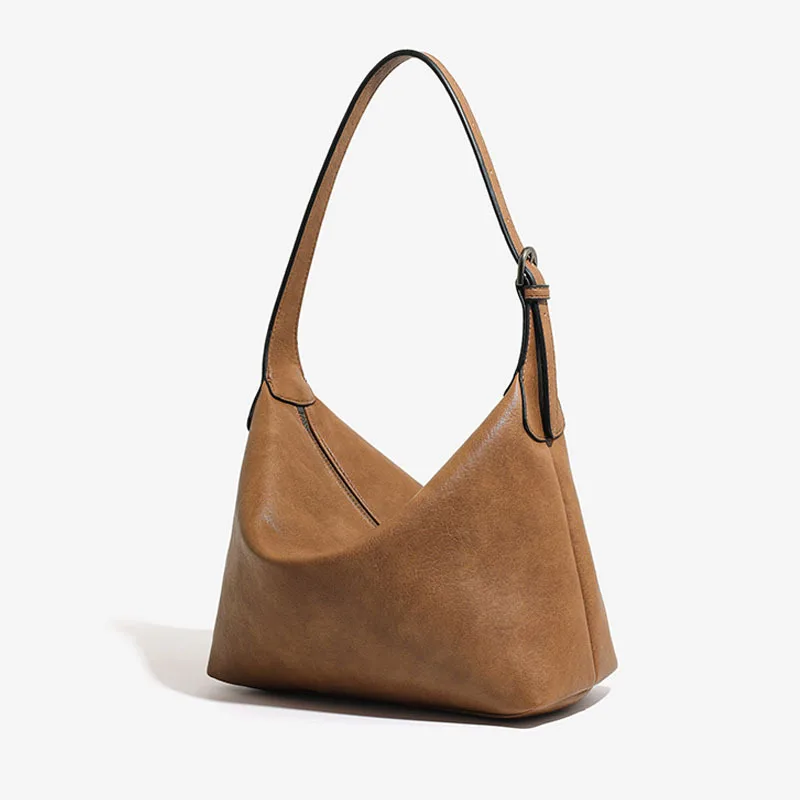 New Arrival Vegetable Tanned Calfskin Underarm Bag for Women Casual Commute Shoulder Bag Leather Dumpling Bag