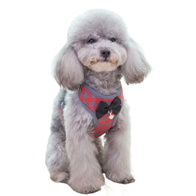 Plaid Dog Harness and Leash Set Pet Cat Vest Harness With Bowknot Mesh Padded For Small Puppy Dogs Chihuahua Yorkies Pug 10A 4