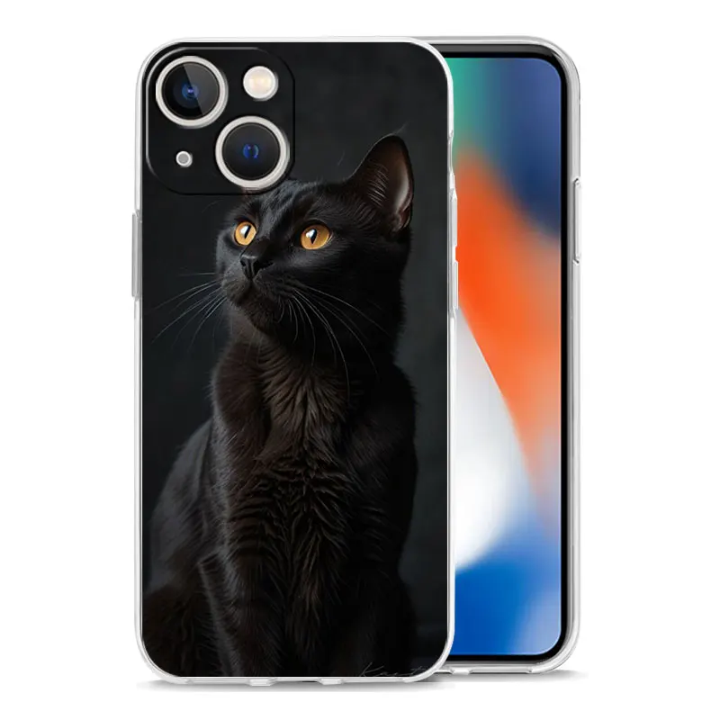 Enhance your device with the Black Cat Shockproof Silicone Phone Case - Soft, Stylish, and Durable Cover