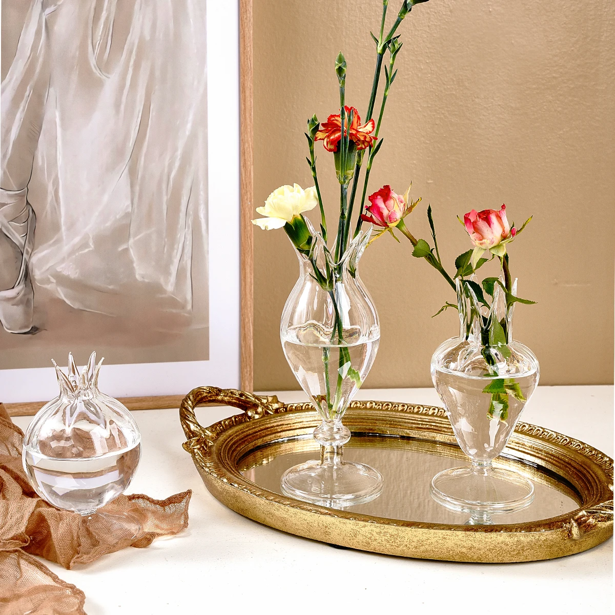 1PC flower bracket-shaped transparent glass vase, desktop floral decoration vase for vase placement