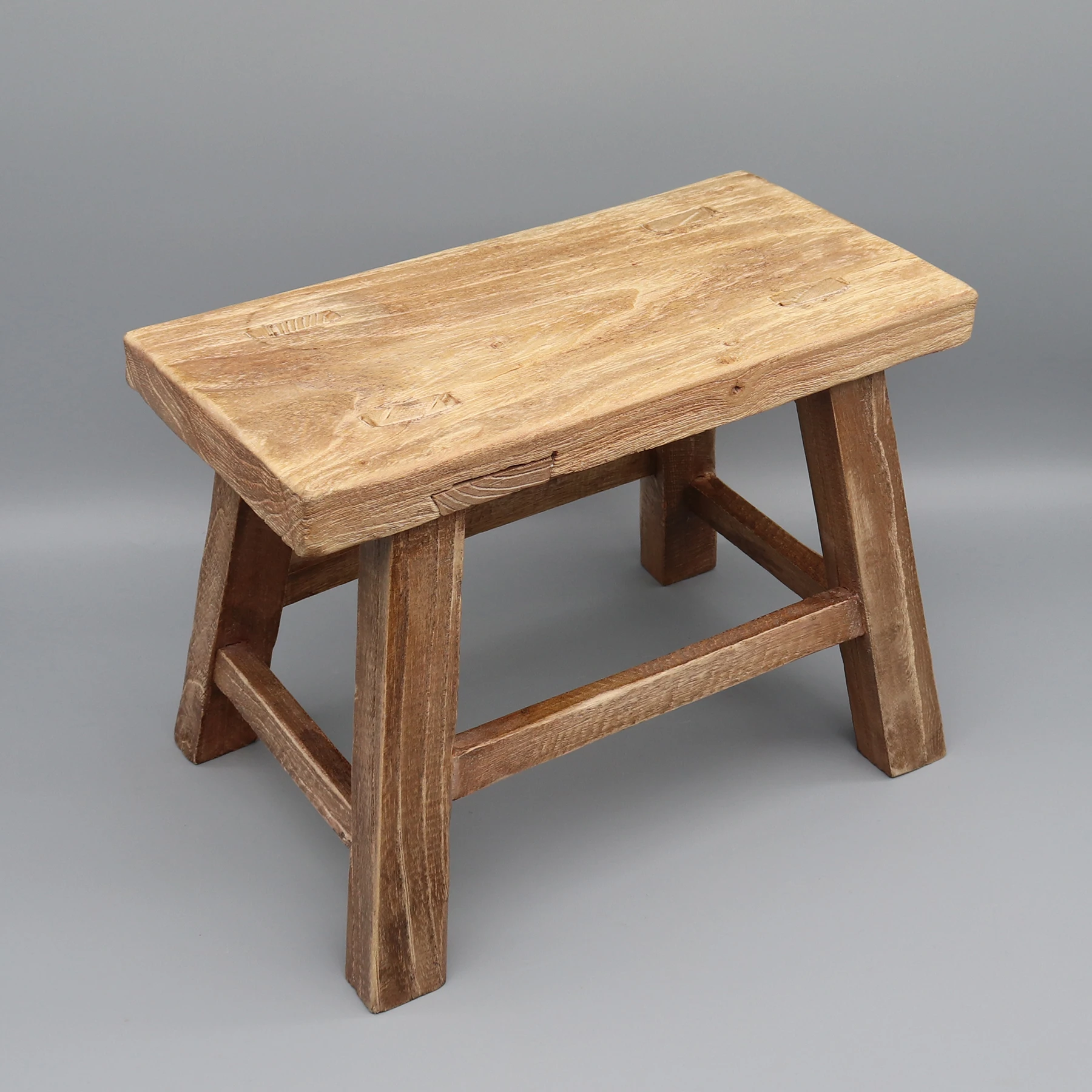 Mortise and tenon jointed wooden stool, reclaimed elm wood from old door, vintage stool, small chair, kids stool, ottoman