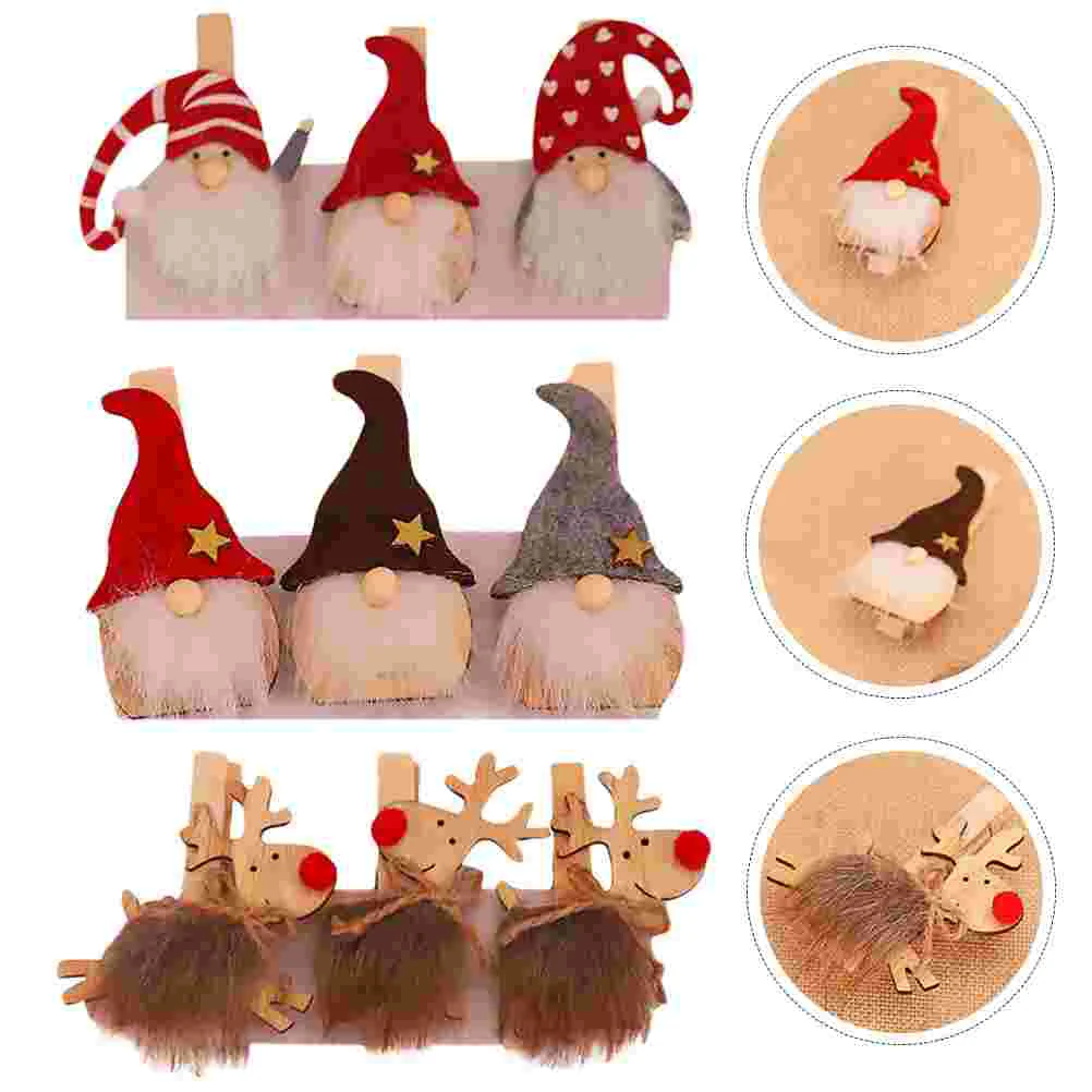 

9Pcs Xmas Wooden Clip Chic Clip Ornament Christmas Photo Clip for Party Decor (Random Style)