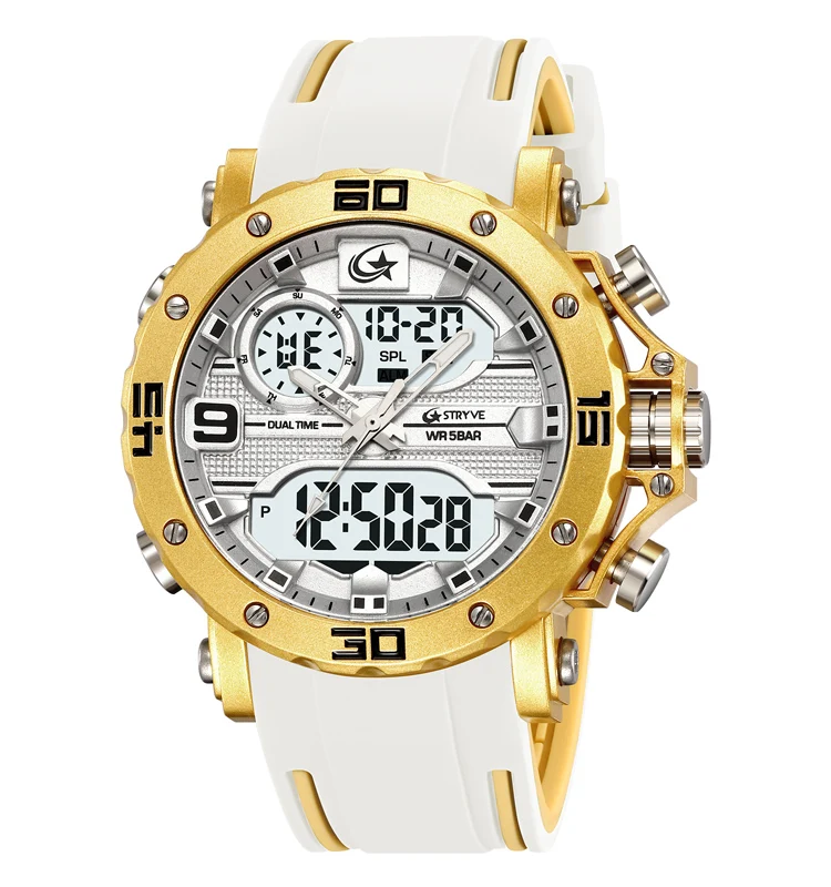 STRYVE Men's Military-Style Waterproof Quartz Watch with LED Dual Display and Alarm