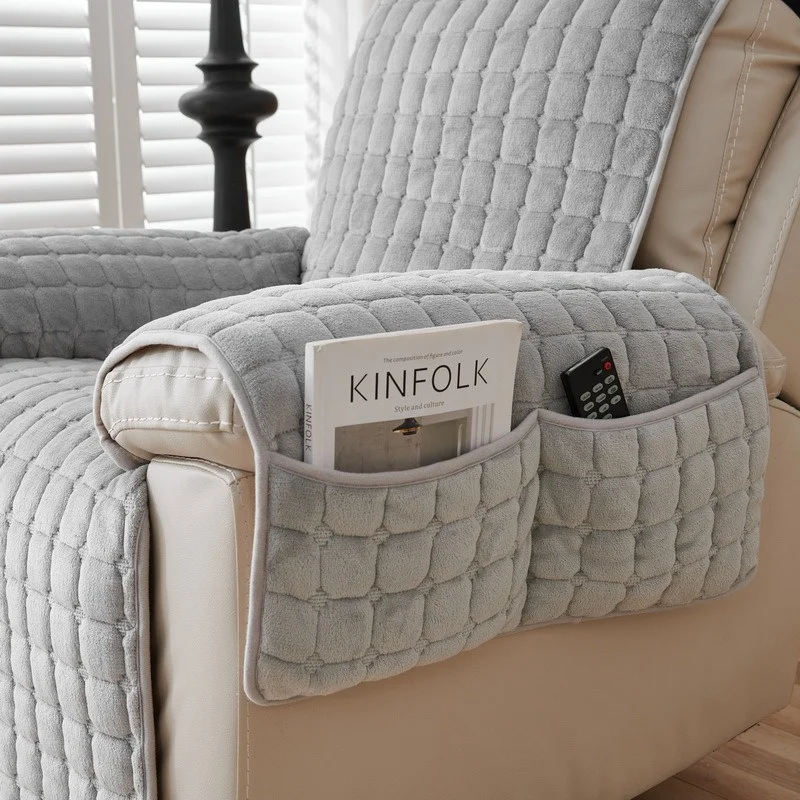 1Seater Flannel Recliner Sofa Cover with Pockets Armchair Case Plush Sofa Cover Non-Slip Lazy Boy Chair Slipcovers Home Decor 4