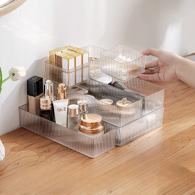 Cosmetics storage box, desktop transparent storage basket, drawer storage  and organization box, stackable storage box