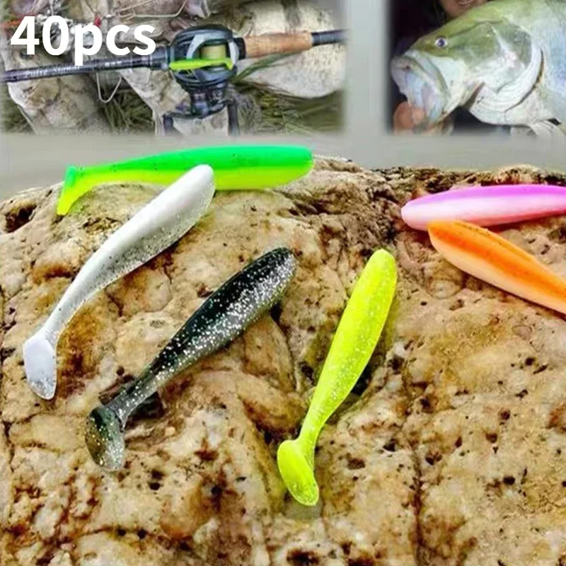 

FOCARP 40 Pcs/Box T-tail Soft Bait Worm Fishing Lures Soft Bionic Fishing Lure High Elasticity Worm Lures Silicone fishing bait