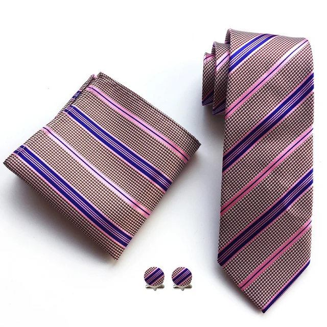Luxury Striped Tie Set for Men with Pocket Square and Cufflinks - Image 6