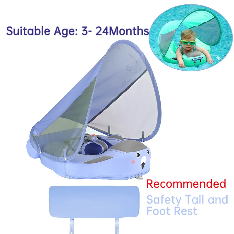 Mambobaby Float with Canopy Baby Swim Ring Pool Removable UPF 50+ Sun Canopy Non Inflatable Baby Float Swim Trainer swimming ring swimming pool float