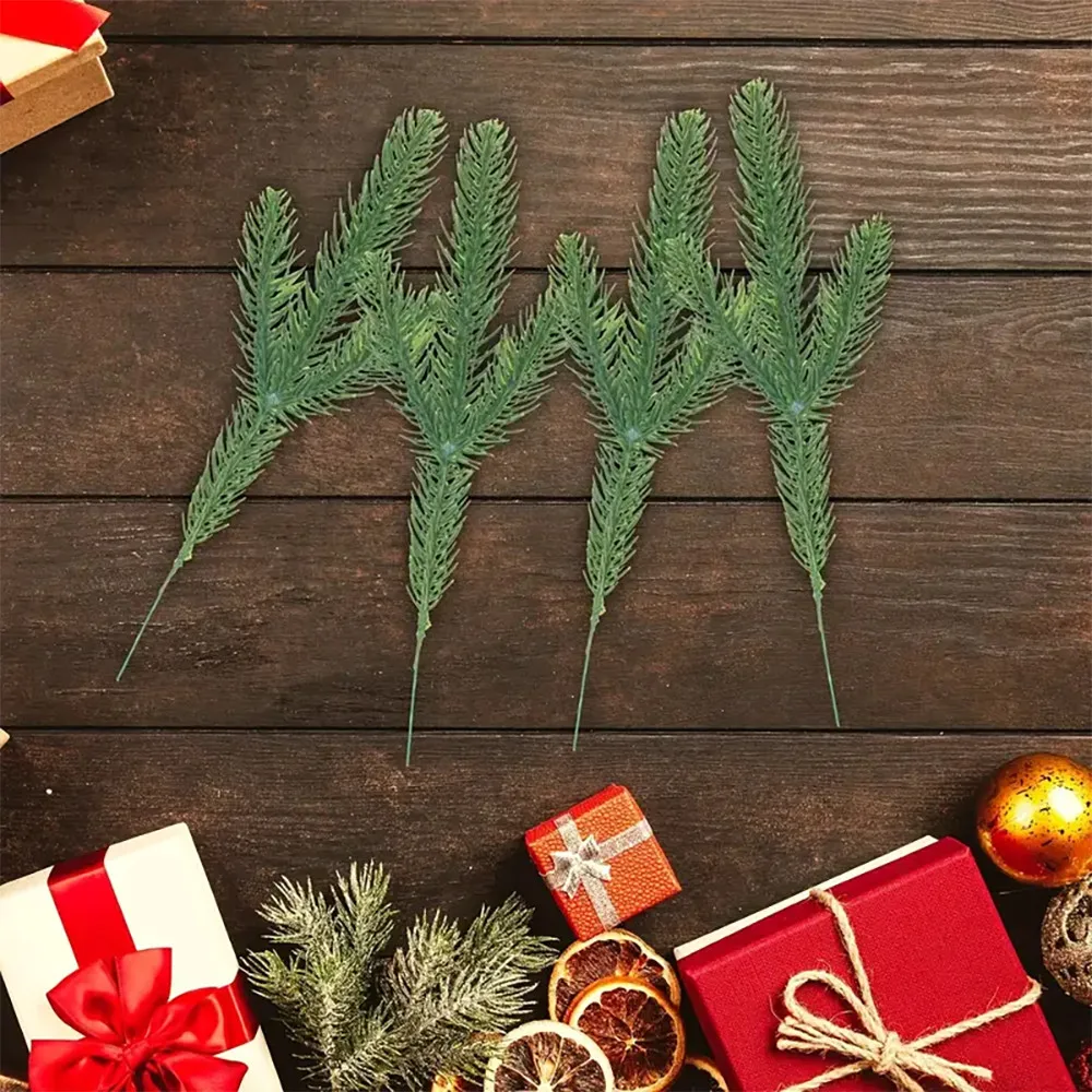 20Pcs Christmas Artificial Pine Needles Branches Green Fake Pine Stems DIY Garland Home Party Decoration Xmas New Year Gifts