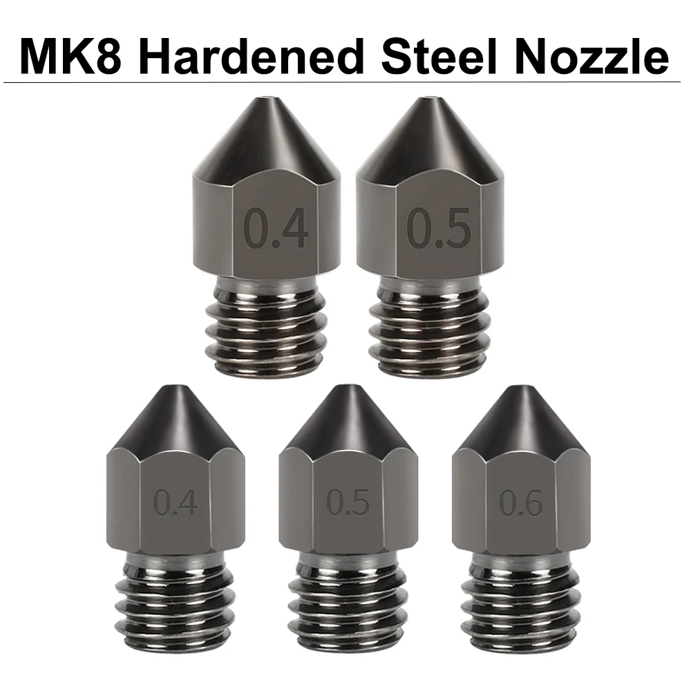 하이 퀄리티 MK8 경화 강철 깍지 M6 스레드 MK8 노즐, 1.75mm 필라멘트, Ender 3 CR10 3D 프린터 부품, 2 개