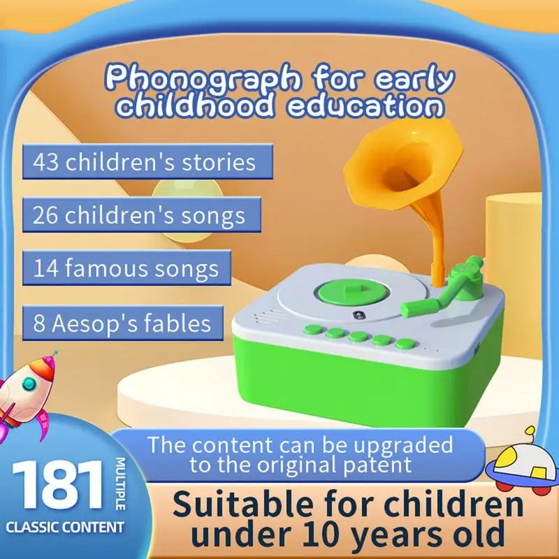 Children's Phonograph Story Music Player Music Box Storyteller Gramophone Sensory Storytelling Toys For 3 Years Boys Girls 4