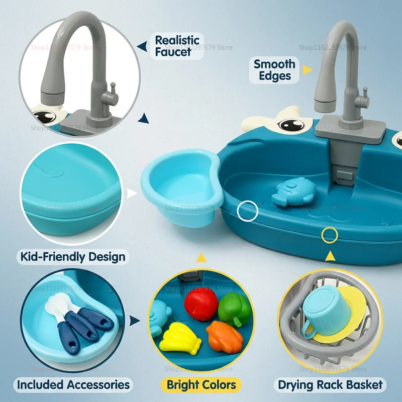 Kids Electric Play Sink Toy With Circulating Water Faucet Pretend Kitchen Water Play Set Educational Sensory Toys For Boys Girls - 3