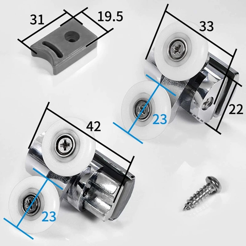 4Pcs Shower Door Wheels 23Mm Shower Door Rollers Heavy Duty Zinc Alloy Dual Wheel For Both Flat Sliding Shower Doors 2