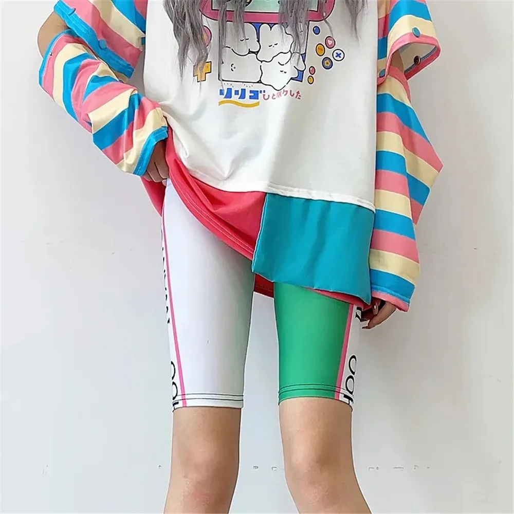 Split pants for women's summer fashion, contrasting colors, high waisted letters, ice silk quick drying shorts, leggings