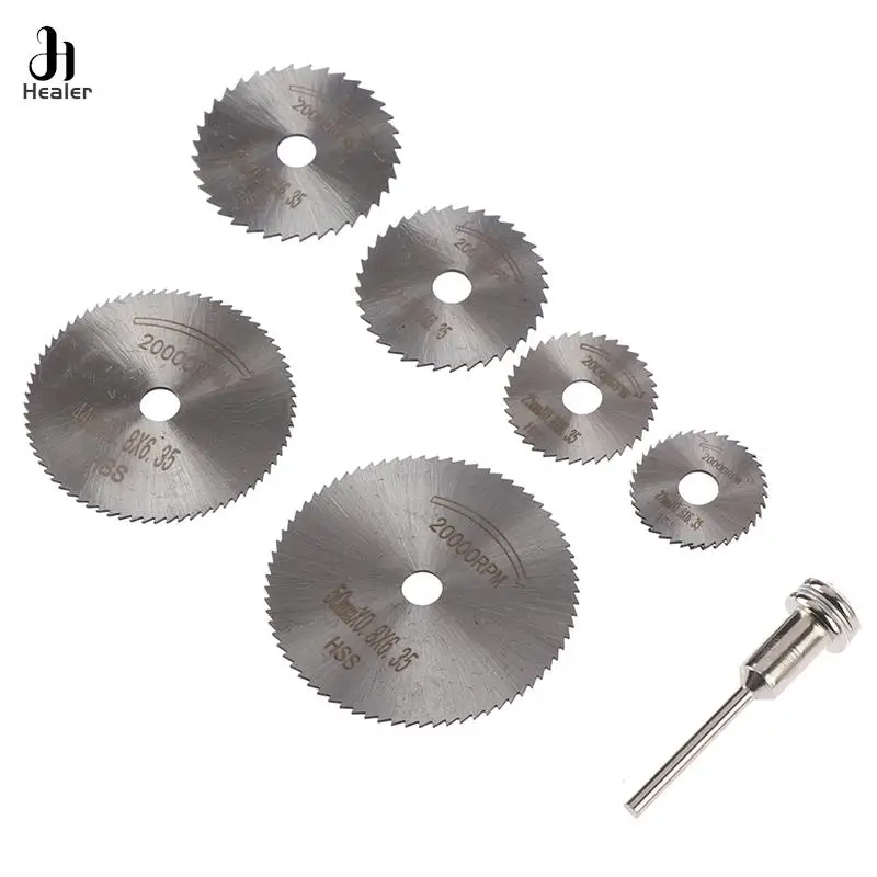 7Pc Metal Circular Saw Disc Wheel Blades Shank High Speed Steel Mini Saw Blades with Mandrels Drill Warehouse Rotary Wood Cutout