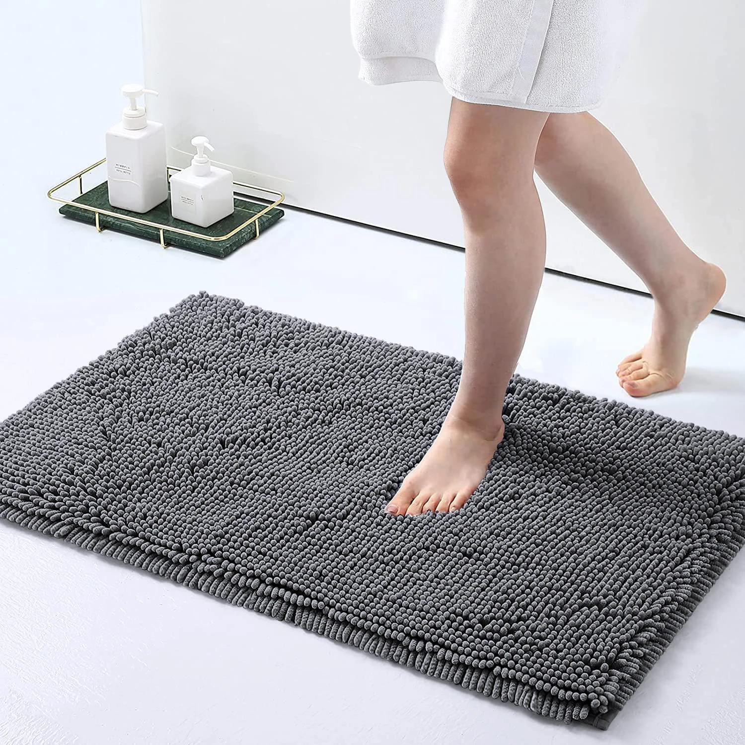 Bath Mat, Super Soft Plush Shower Mat Anti-slip, Super Absorbent Chenille Bath  Mat Quick Dry, Washable Bathroom Rug (51 X 81cm, Dark Grey)