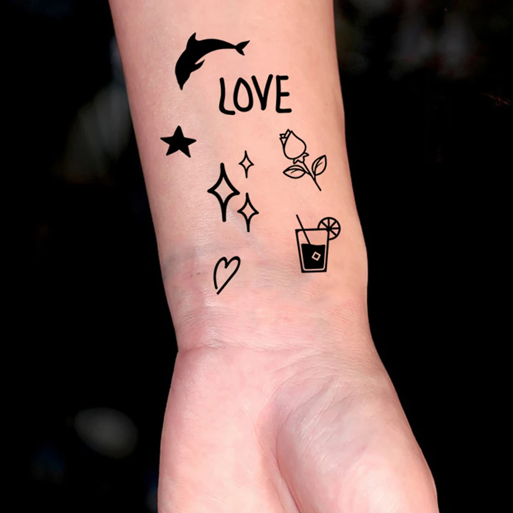 10pcs Dark Symbol Waterproof Temporary Tattoo Sticker Expression Stars Moon Snake Body Art Arm Fake Tattoos For Women Men Wrist 6