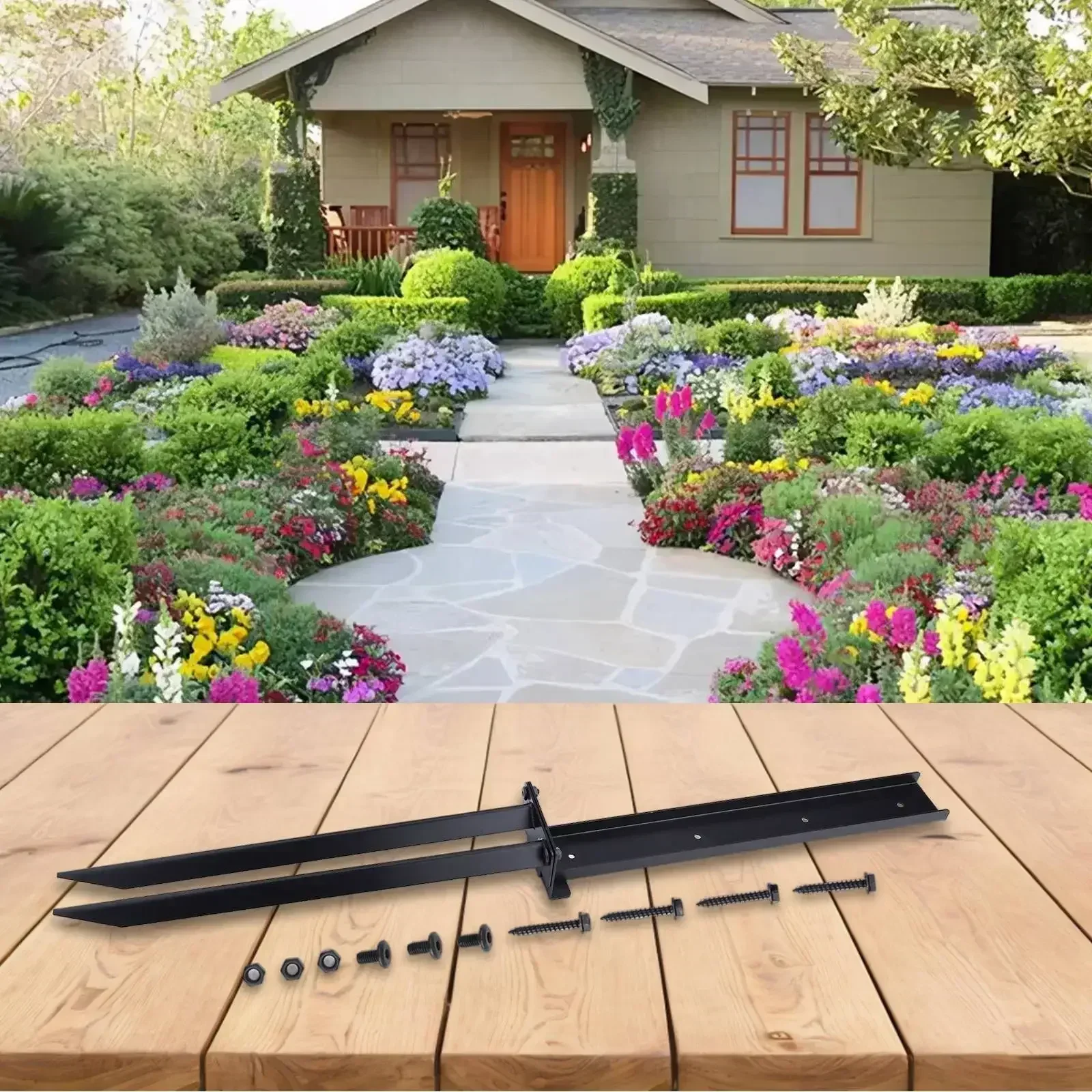 Kit Kit, Fence Post Anchor Repair Kit 2pcs Along With Reinforced Steel Piles Approx.15.6*15.7*2.4*2.2 Inches Black Bracket
