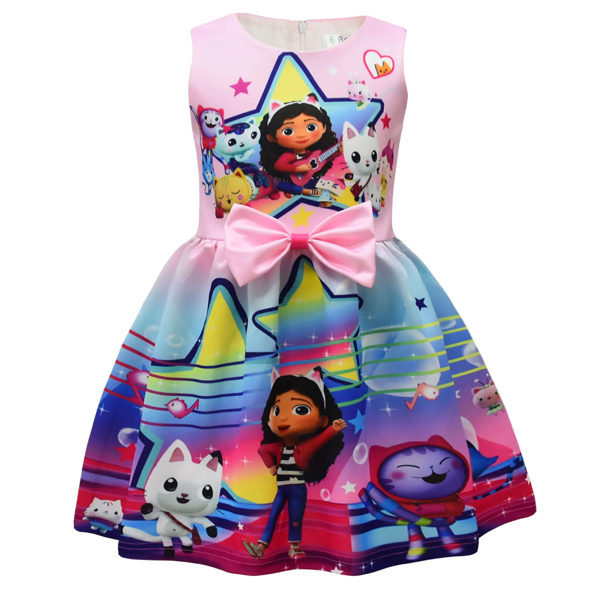 

Kids Gabbys Dollhouse Clothes Baby Girls Sleeveless Bow Princess Dresses Cartoon Cats-tastic Wedding Party Vestidos Full Dress