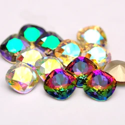 10PCS 6mm Cushion Cut Shape Crystal High Quality Glitter Glass Rhinestones Different Color Nail Rhinestone 3D DIY Rhinestones