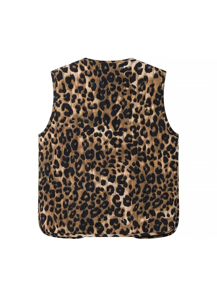2024 New Women's Leopard Print Waistcoat Bowknot Front Sleeveless V-Neck Vest Casual Jacket Cardigan 2