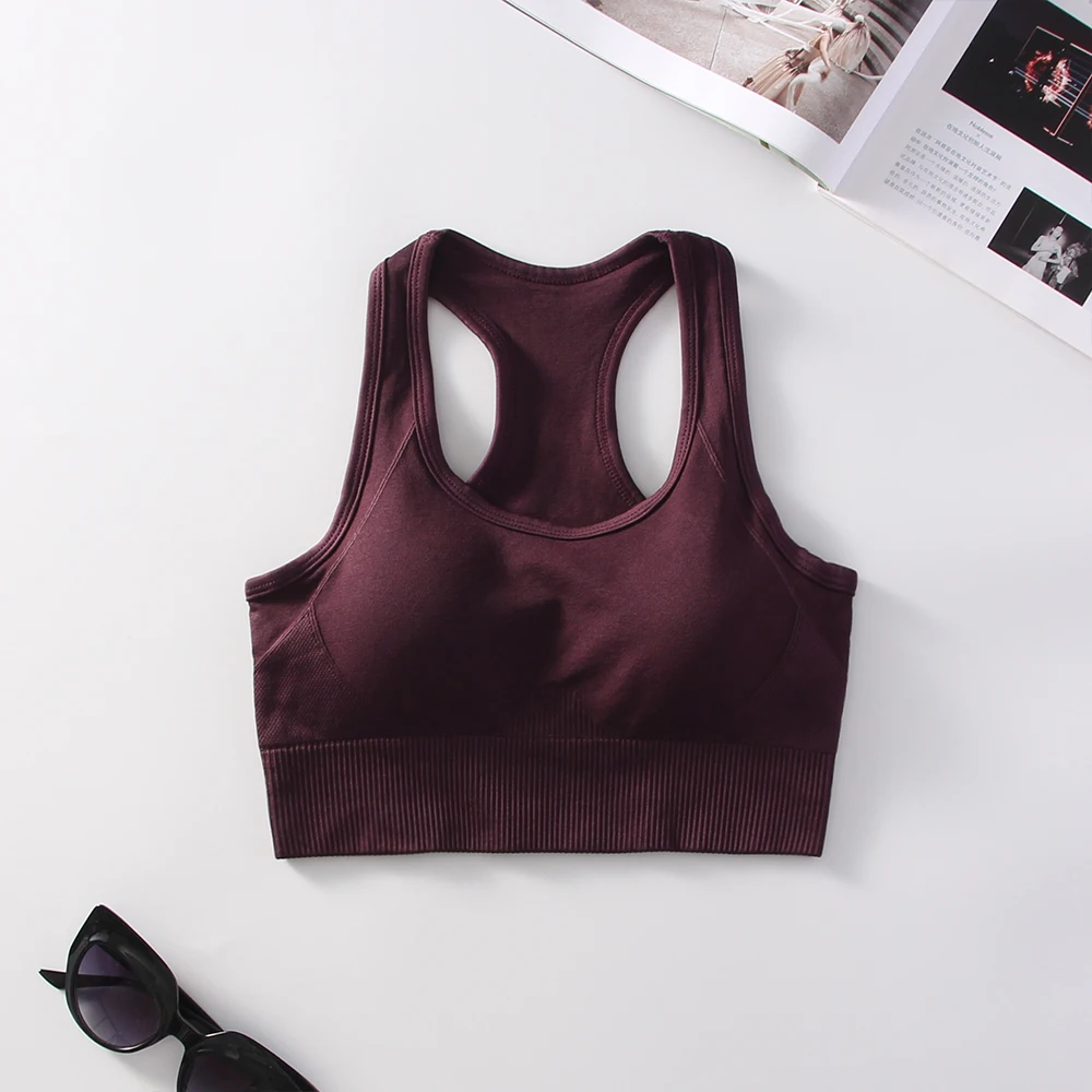 단색 레이서백 스포츠 브라, 언와이어드 패딩 미디엄 지지대 백핏 원피스 운동 탑, 여성 액티브웨어 