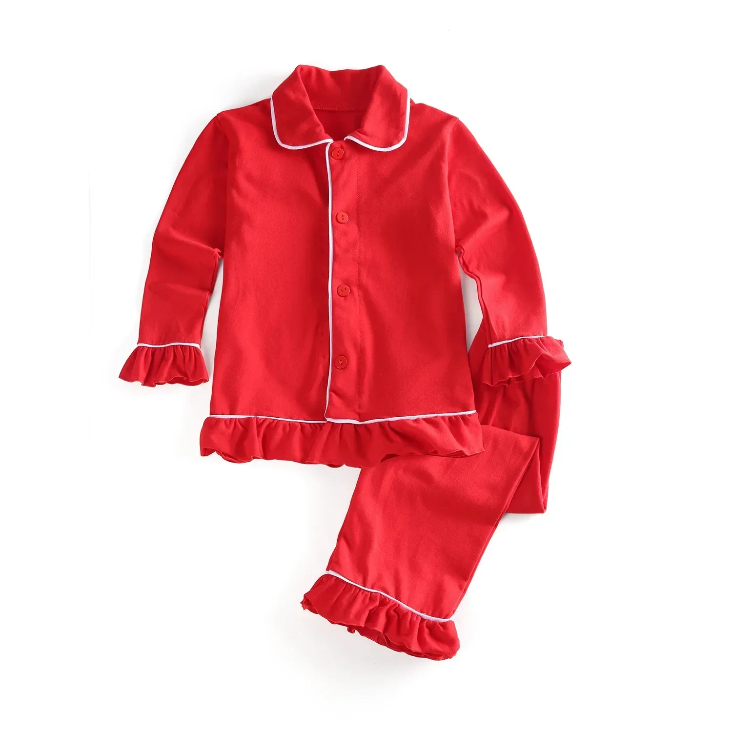 Conjunto de ropa familiar navideña para padres e hijos, pijamas de seda de imitación de satén de color rojo sólido de otoño, conjuntos a juego para madre e hijo 2023