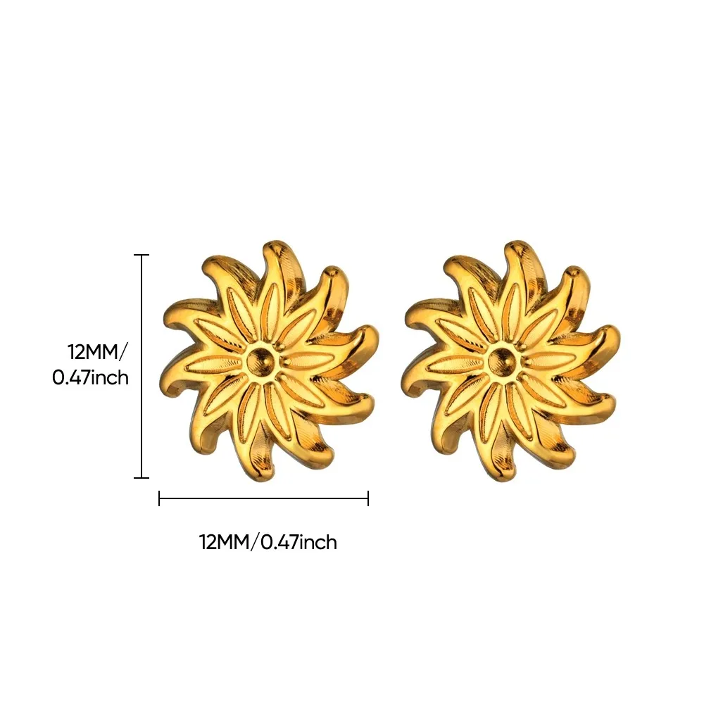 Retro Flower Stud Earrings for Women Gold Color Stainless Steel