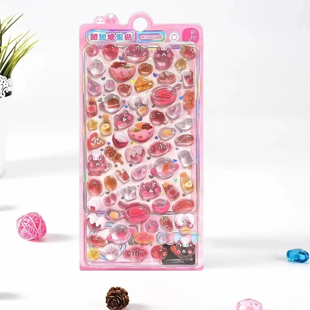 Kawaii 3D Relief Drop Dessert & Food Series Decorative Stickers - Cute DIY for Laptop, Water Bottle, Phone Case