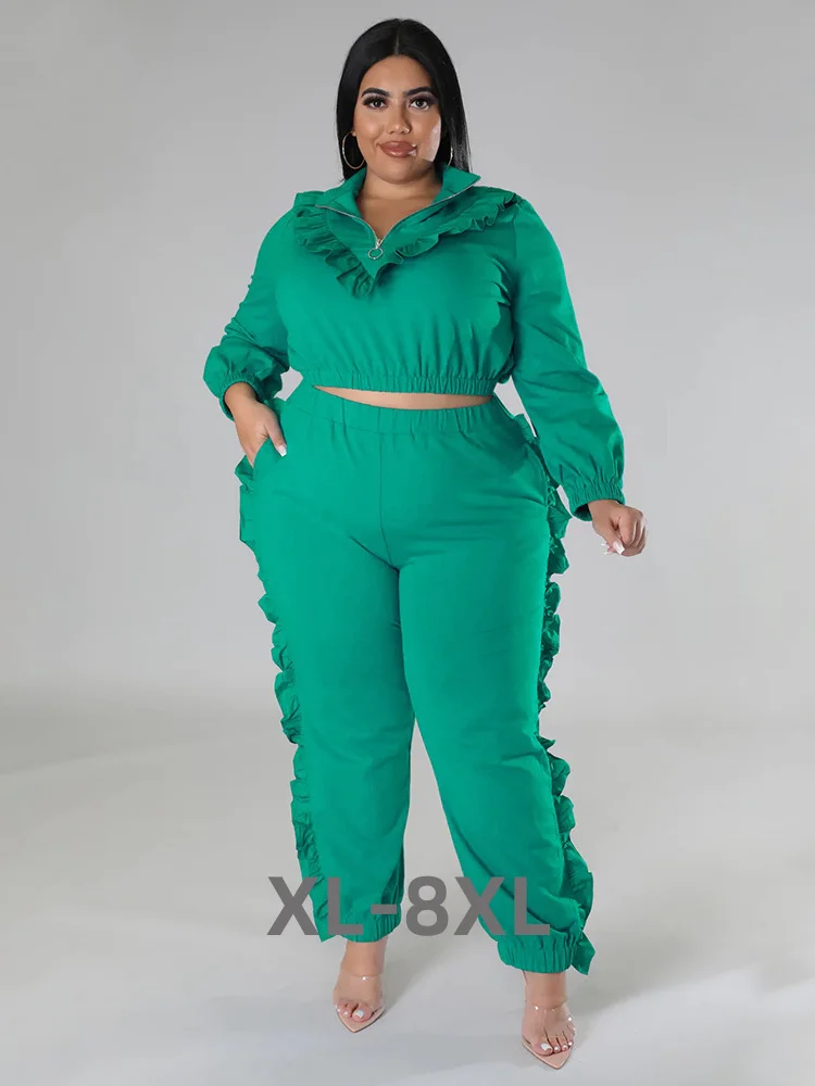 

Plus Size Two Piece Sets Women Clothing Crop Top Zipper Up Legging Matching Suit Casual Outfits Wholes 3xl 4xl 5xl 6xl