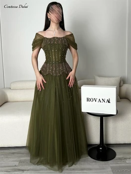 Contessa Custom prom dress elegant beaded pearl corset formal gown off shoulder draped tulle A line floor length party wedding 1