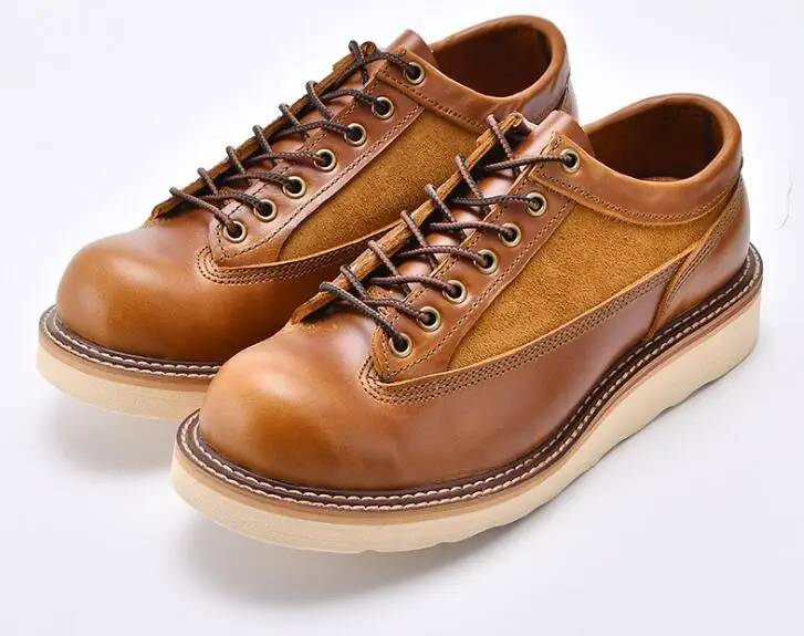 

Winter Casual Board shoes for men Round toe Lace up Brown short Shoes Genuine Leather men Shoes