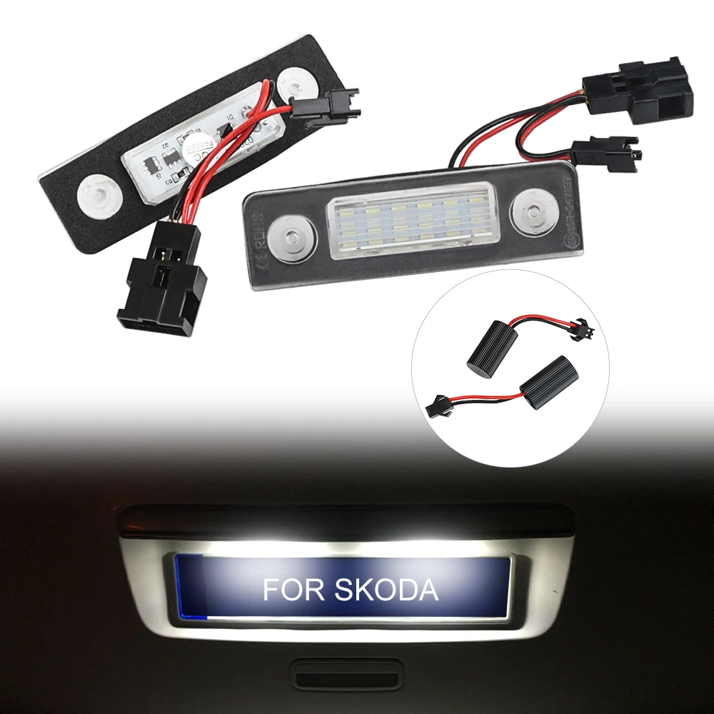 

2PCS White Canbus Error Free LED License Number Plate Light For Skoda Octavia ll Facelift 09-12 License Plates LED Lamp 6500K