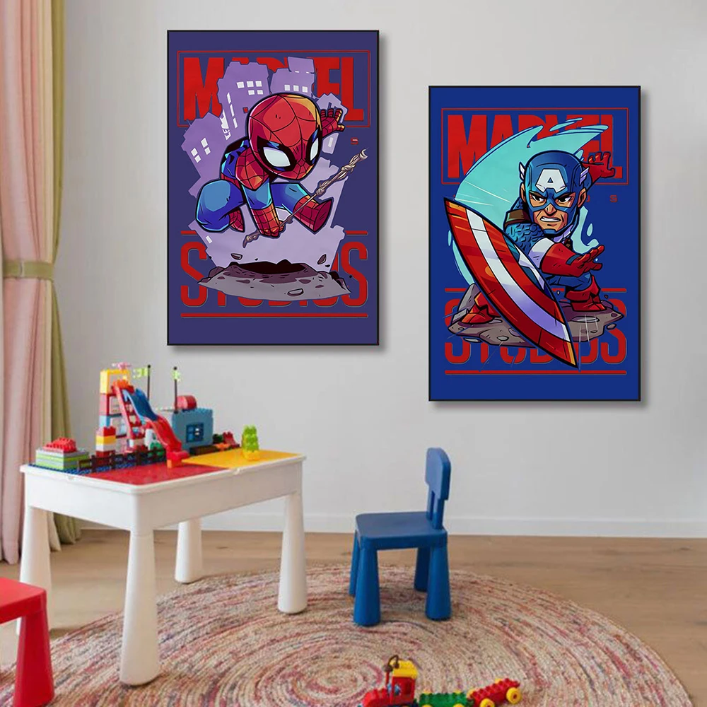 MINISO Marvel Wall Art Posters SpiderMan Iron Man Avengers Superhero Disney Kid Room Decor Cartoon Canvas Painting Picture Print