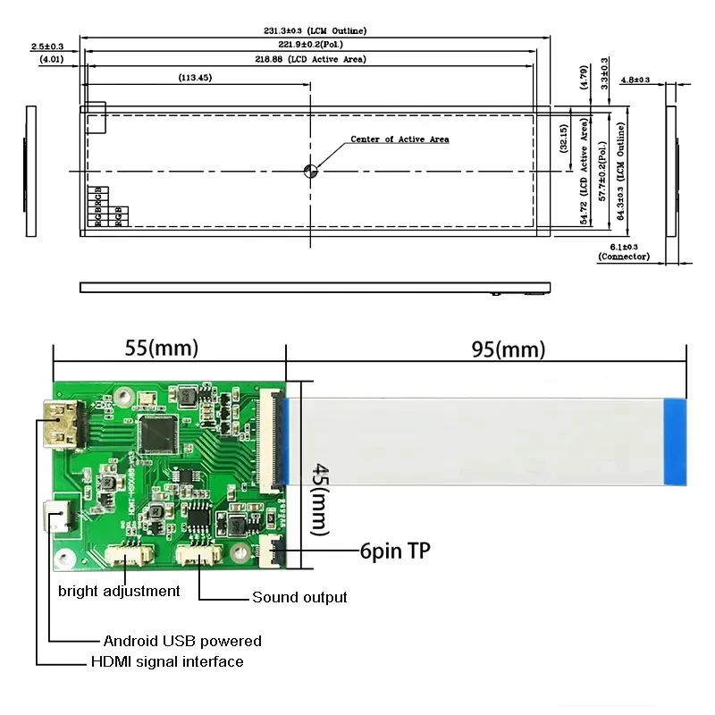 Monitor Portátil Ips Long Strip Barra Esticada Segunda Tela Lcd Usb Sub Display Aida64 Cpu Gpu Hdmi Mipi Widescreen 88 - Imagem 3