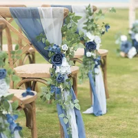 3Pcs Chiffon Chair Sashes Wedding Chair Covers Ribbon Baby Shower Party Aisle Artificial Flower Chair Cover Hotel Banquet Decor 3