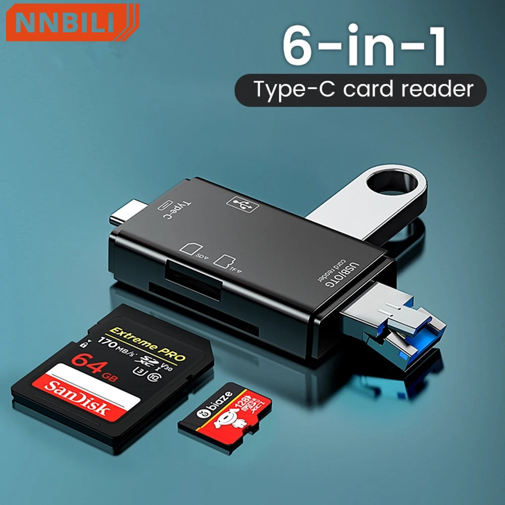USB 3.0 카드 리더, 6 in 1 OTG 다기능 C 타입 마이크로 TF SD USB 카드 리더 어댑터, 컴퓨터 노트북 태블릿 전화 액세서리 