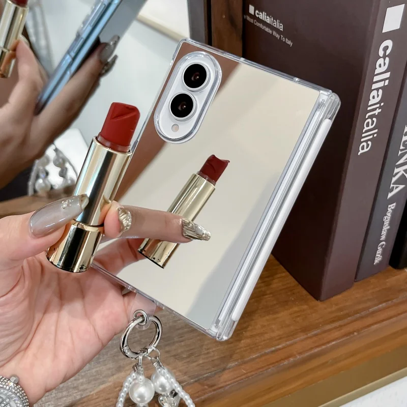 Elegant Fashion Mirror Case with Bracelet - Protective Wide Back Cover