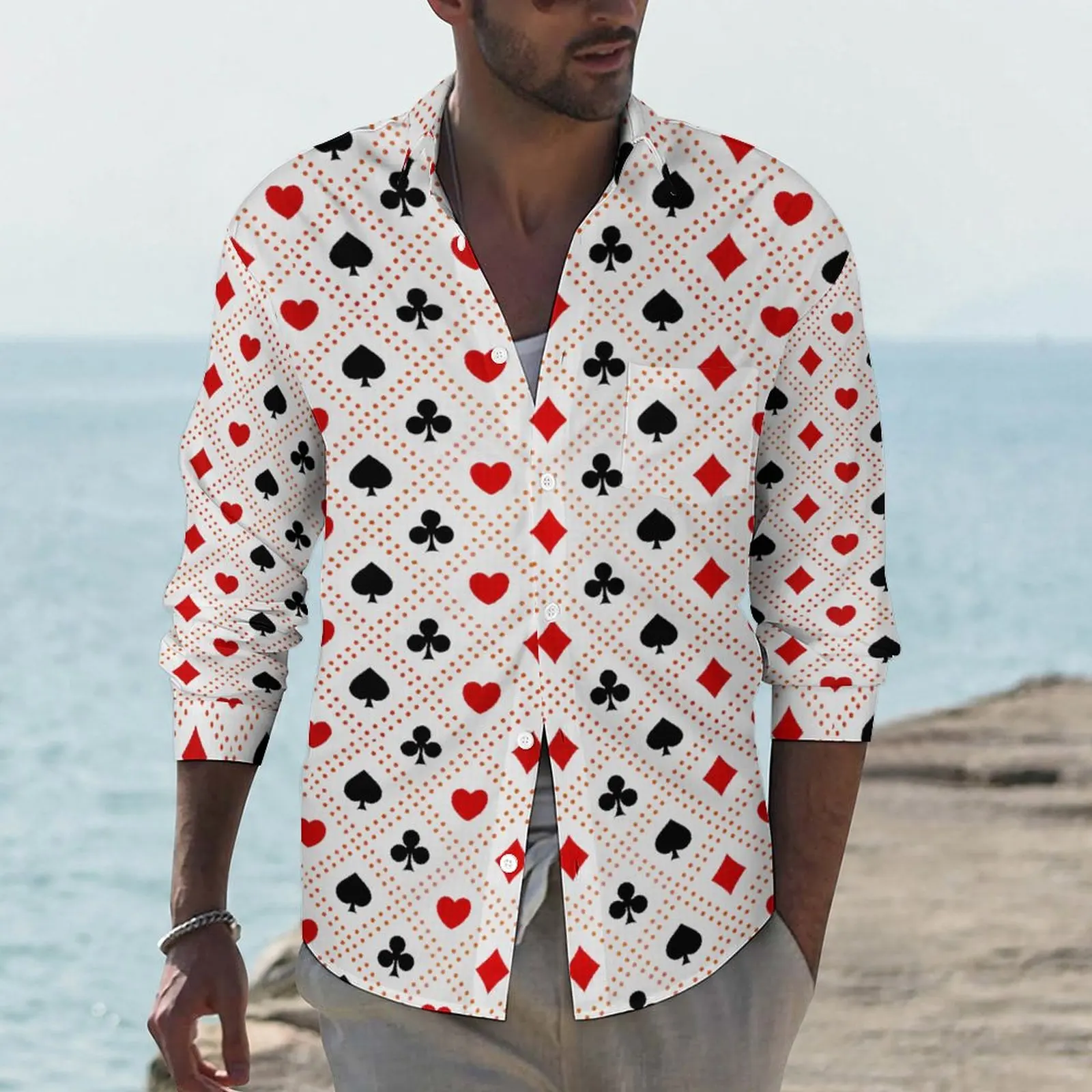 

Heart Poker Shirt Playing Card Casual Shirts Long Sleeve Design Streetwear Blouses Spring Novelty Oversize Clothes