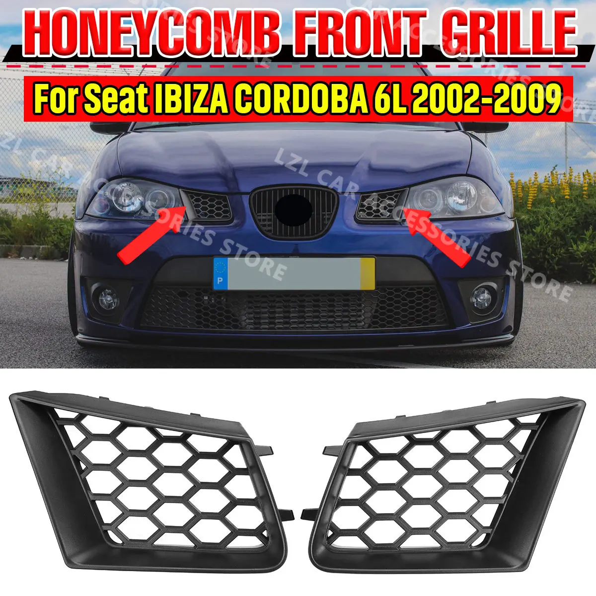 Pair Honeycomb Front Upper Bumper Grill for Seat Ibiza Typ 6L Cordoba  2002-2009 Matte Black Heatproof Radiator Grill Grille - AliExpress
