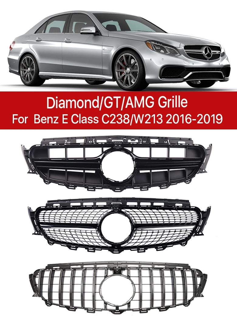 

For Mercedes Benz E Class W213 C238 2016-2019 Black Silver Chrome Panamericana GTR Diamond Style Grille Sport Prefacelift AMG