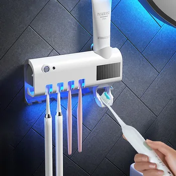 GURET Solar Energy UV Toothbrush Holder Wall Toothbrush Sterilizer Automatic Toothpaste Dispenser Squeezers Bathroom Accessories