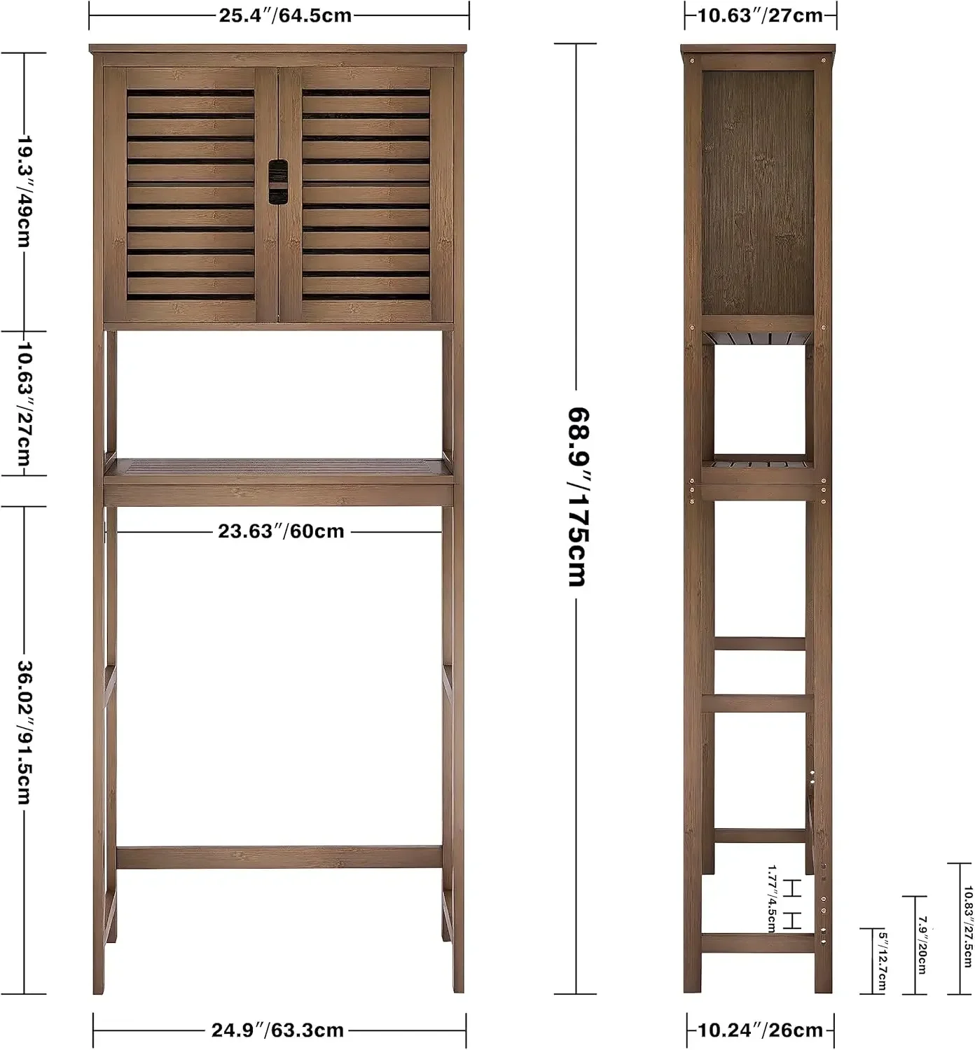 Bamboo Over-The-Toilet Organizer Rack, Freestanding Toilet Space Saver with 3-Tier Adjustable Shelves (Walnut) 3