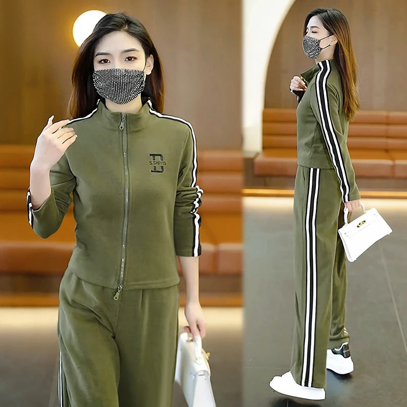 서양식 캐주얼 스웨트셔츠 투피스 정장 후드 와이드 레그 팬츠, 대외 무역 여성 의류, 플러스 사이즈 프랑스 수출