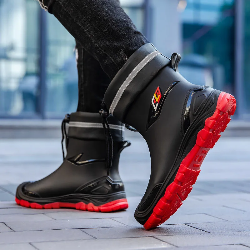 Bottes de pluie homme style britannique à embout tambour quatre saisons étanches anti-dérapantes
