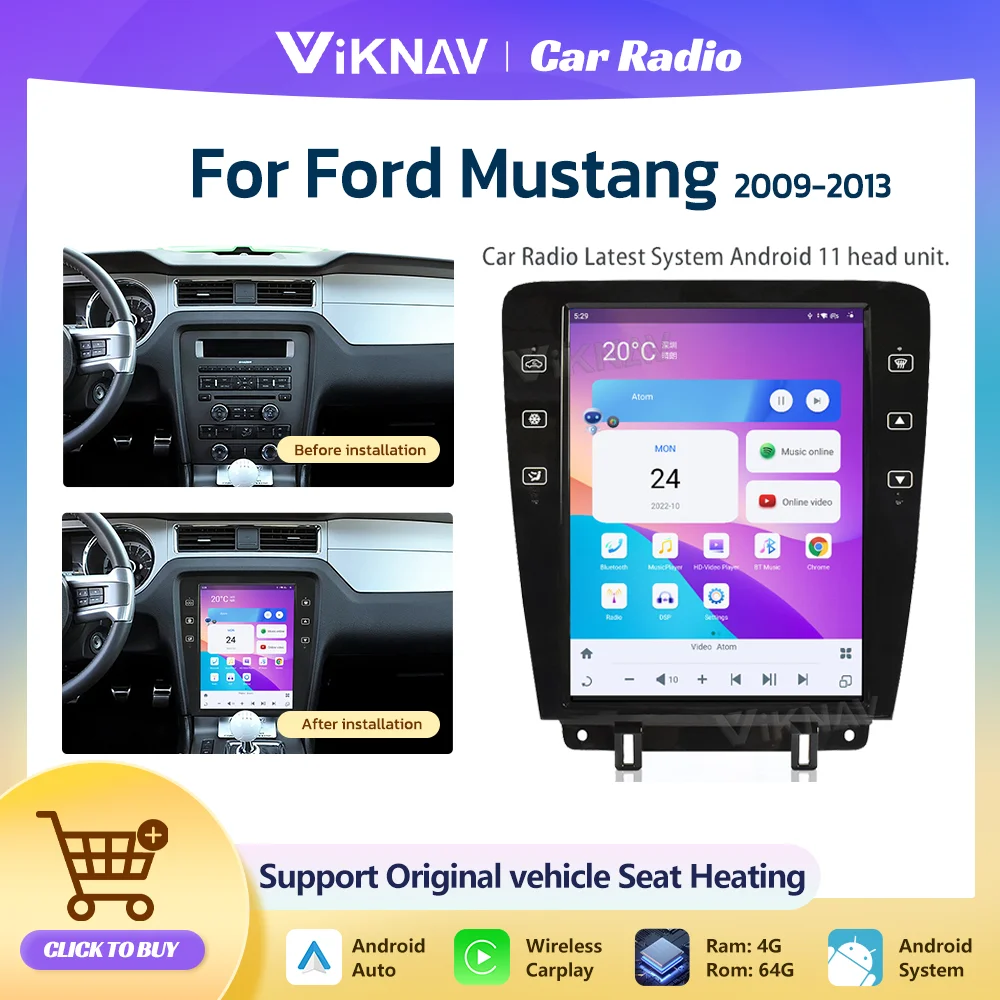

Android Wireless Carplay For Ford Mustang 2009-2013 GPS Navigation Qualcomm GT6 Multimedia Player Head Unit Support Seat Heating