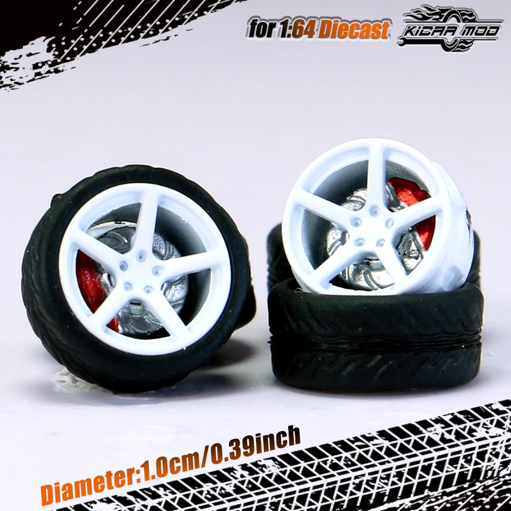 Kicarmod 1/64 Model Car ABS Wheels with Rubber Tire Brake Disc Refitting Parts Diameter 10mm For Model Car Tomica MINI GT