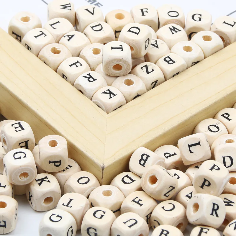 50100200pcs10mmSquareWoodenAlphabetBeadsMixWoodAZLetter
